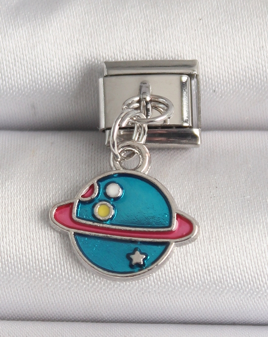 316L Çelik Gümüş Renk Mavi Satürn Model Nomination Charm