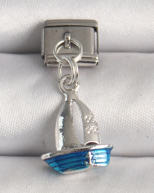 316L Çelik Gümüş Renk Mavi Yelkenli Model Nomination Charm