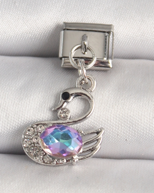 316L Çelik Gümüş Renk Zirkon Taşlı Kuğu Model Nomination Charm