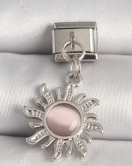 316L Çelik Gümüş Renk Pembe Mineli Güneş Model Nomination Charm