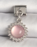 316L Çelik Gümüş Renk Pembe Mineli Zirkon Taşlı Güneş Model Nomination Charm