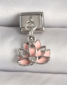 316L Çelik Gümüş Renk Pembe Lotus Model Zirkon Taş Detaylı Nomination Charm