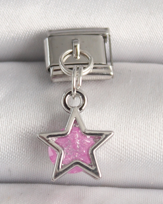 316L Çelik Gümüş Renk Pembe Zirkon Taşlı Yıldız Model Nomination Charm