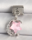 316L Çelik Gümüş Renk Hilal Pembe Mineli Yıldız Model Nomination Charm