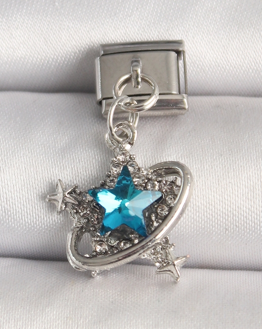 316L Çelik Gümüş Renk Mavi Zirkon Taşlı Yıldız Model Nomination Charm