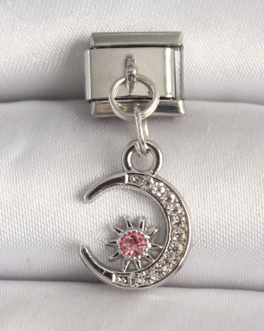316L Çelik Gümüş Renk Zirkon Taşlı Hilal Model Nomination Charm