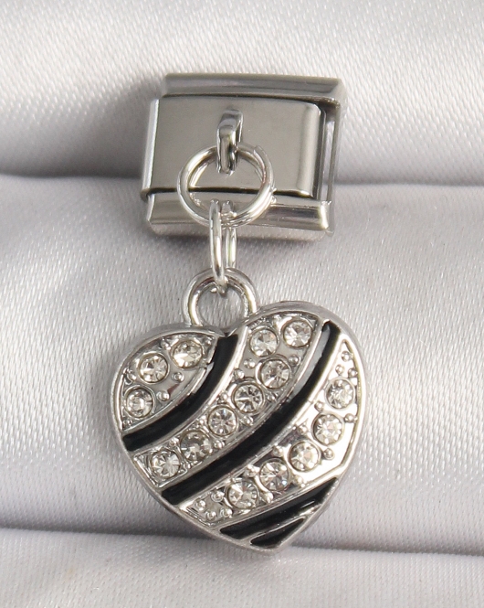 316L Çelik Gümüş Renk Zirkon Taşlı Kalp Model Nomination Charm