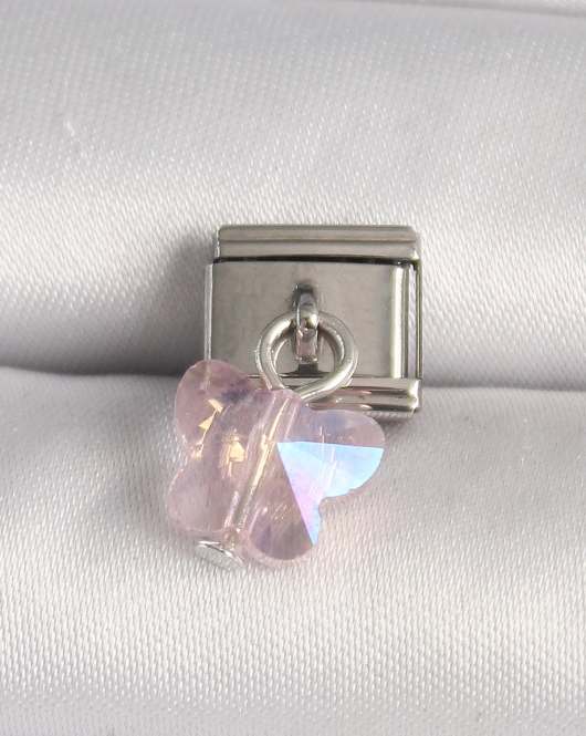 316L Çelik Gümüş Renk Pembe Zirkon Taşlı Kelebek Model Nomination Charm