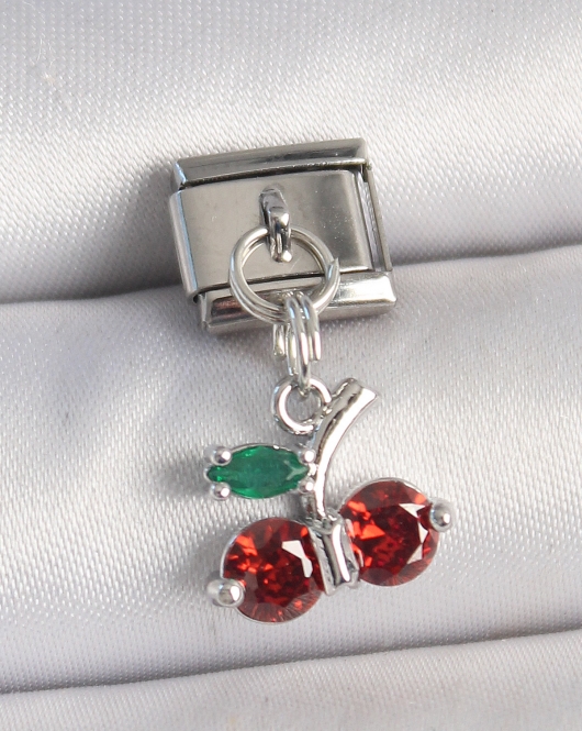316L Çelik Gümüş Renk Zirkon Taşlı Kiraz Model Nomination Charm