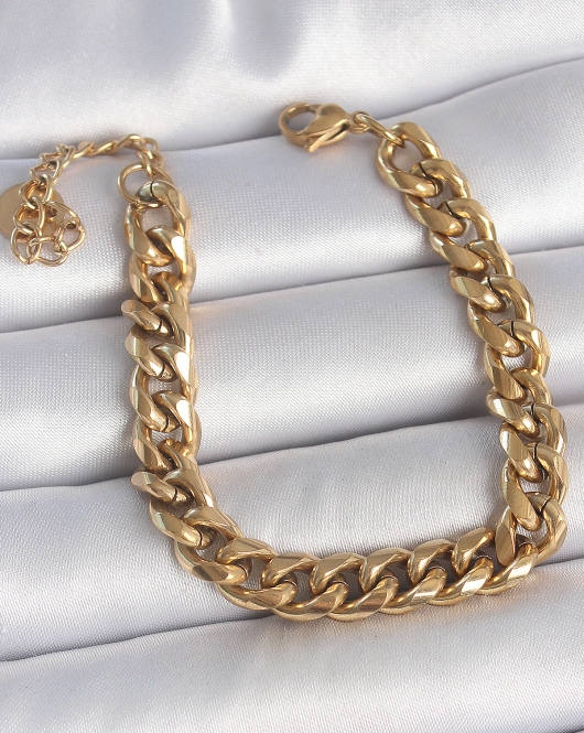 316L Çelik Gold Renk Kalın Zincir Model Kadın Bileklik