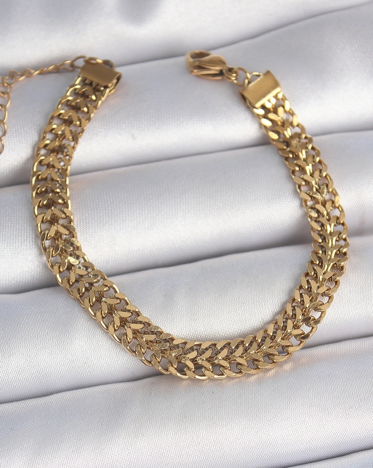 316L Çelik Gold Renk Hasır Zincir Model Kadın Bileklik