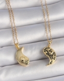 316L Çelik Gold Renk Zincir Zirkon Taşlı Ying Yang Model Gün Batımı İşlemeli Arkadaşlık Kadın Kolye