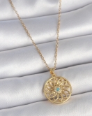316L Çelik Gold Renk Zincr Mavi Taşlı Lotus Model Kadın Kolye