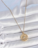 316L Çelik Gold Renk Zincr Mavi Taşlı Lotus Model Kadın Kolye
