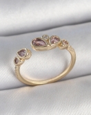 Pirinç Gold Renk Pembe Damla Zirkon Taşlı Ayarlanabilir Kadın Yüzük