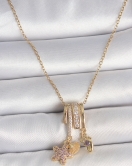 316L Çelik Gold Renk Sallantı Zirkon Taşlı Mor Taşlı Ayıcık Figür Charm Kadın Kolye