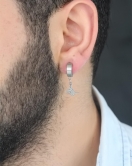 Silver Renk Kaplama Osmanlı Tuğra Figürlü Kıstırmalı Çelik Erkek Küpe